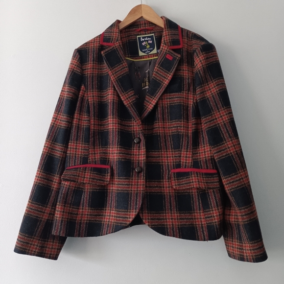 Boden British Tweed by Moon Wool Plaid Blazer Tailored Jacket US 16